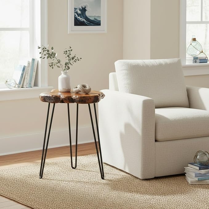 WELLAND Rustic Date Tree End Table Live Edge Side Table 18" W x 15" D x 21" H - Image 4
