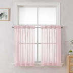 Blush Pink Sheer Curtains 36 inch Length 2 Panels Set, Light Filtering Voile by OVZME