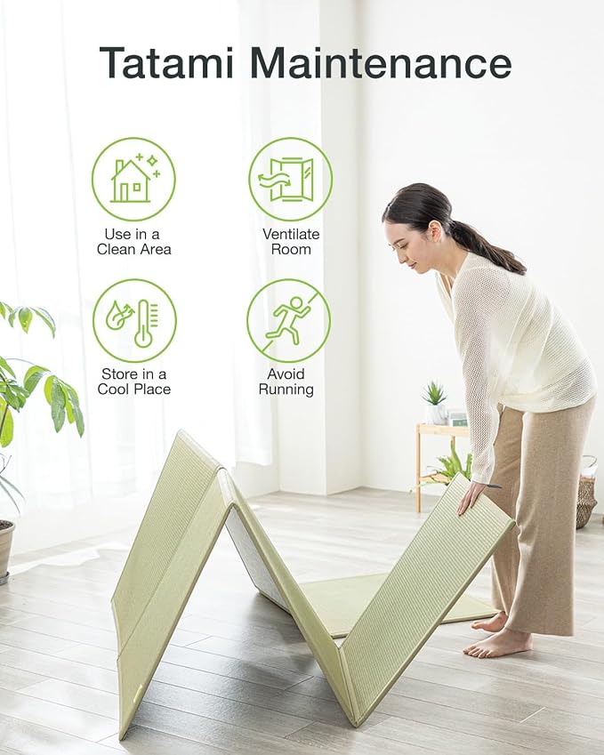 FULI Japanese Tatami Mattress, Foldable Igusa Rush Grass Tatami Rug, Natural - Image 7