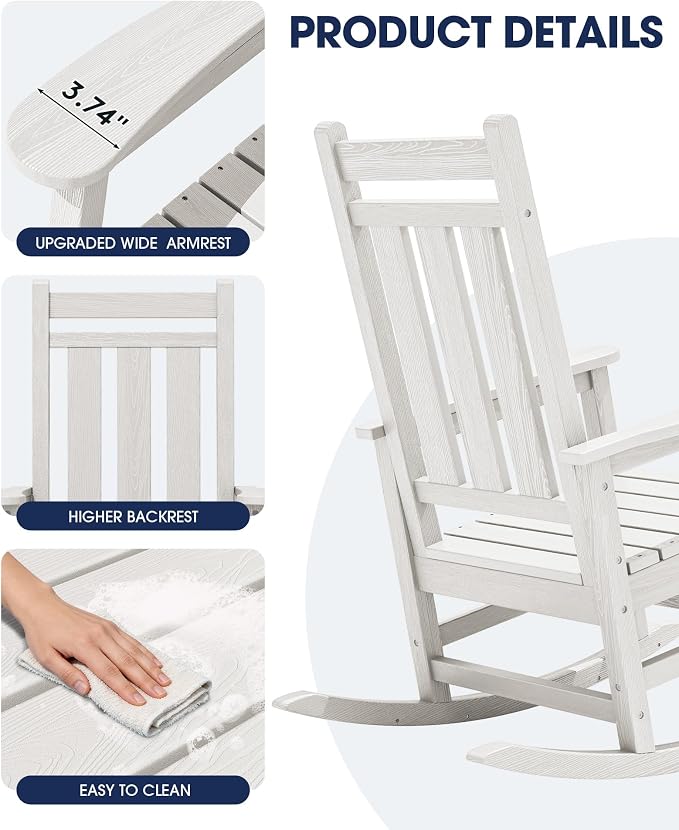 KINGYES Oversized Outdoor Rocking Chair Set of 2, All-Weather Patio Rocking - Image 7