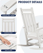 KINGYES Oversized Outdoor Rocking Chair Set of 2, All-Weather Patio Rocking - Image 7