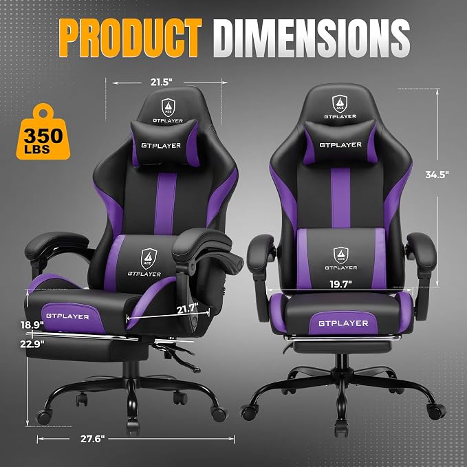 GTPLAYER Gaming Chair with Pocket Spring Cushion, Leather Office Chair with - Image 3