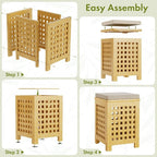 Bamboo End Table with Removable Cushion and Hidden Storage, 2-in-1 Ottoman Side - Image 8