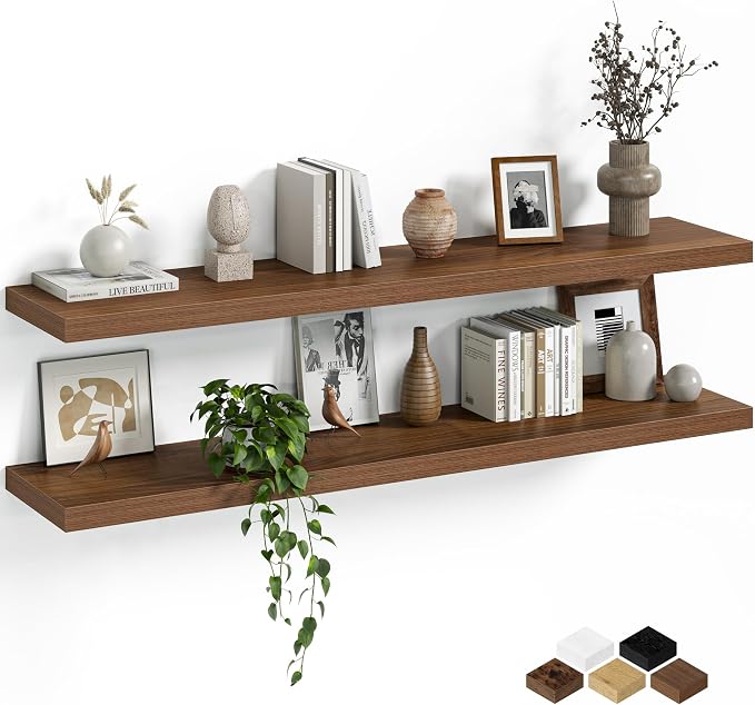 Fun Memories Floating Shelves for Wall, 48 Inch Long Set of 2 Rustic Wood Wall by FunMemories