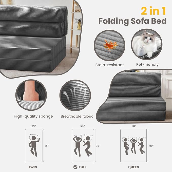 JUIKURY Folding Sofa Bed, Convertible Sleeper Chair - Image 7