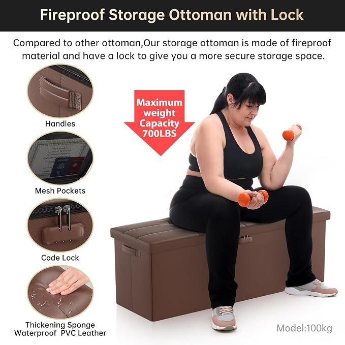 ENGPOW Storage Ottoman, Fireproof Folding Bench - Image 5