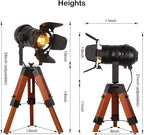 Decoluce Industrial Tripod Floor Table Lamp Vintage Wood Cinema Searchlight - Image 3