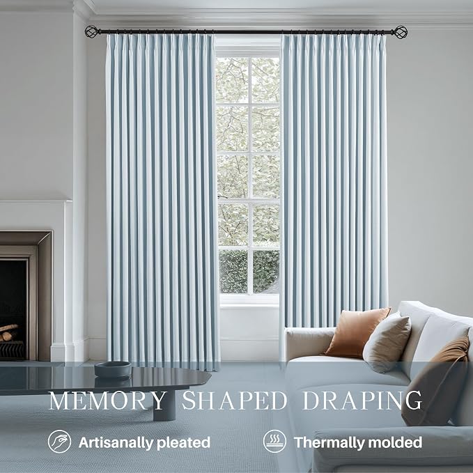 Pinch Pleated Linen Curtains 100% Blackout 102 Inches Long - Image 3