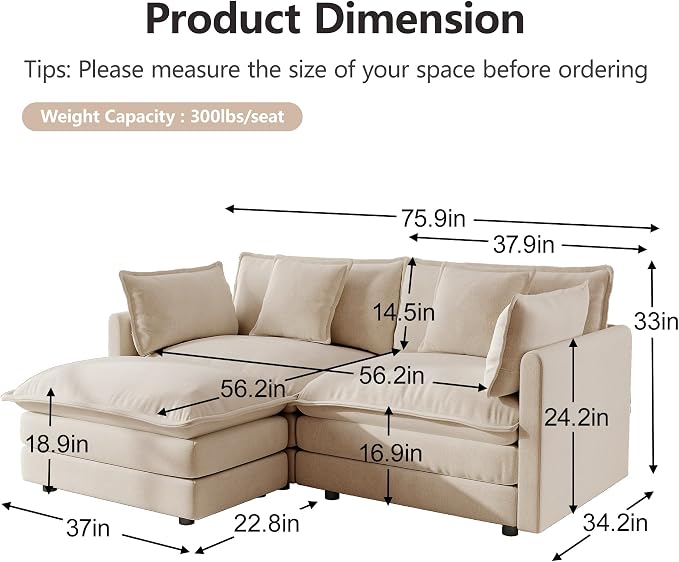 mikibama Modular Sectional Sofa, 76.4 Inch L Shaped Couch Set - Image 2