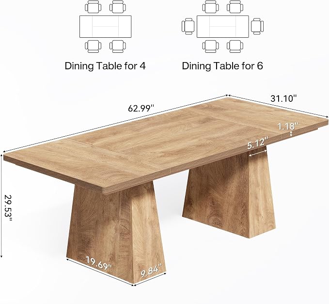 LITTLE TREE Dining Table for 6 People, Wooden Table, Rectangle Furniture - Image 2