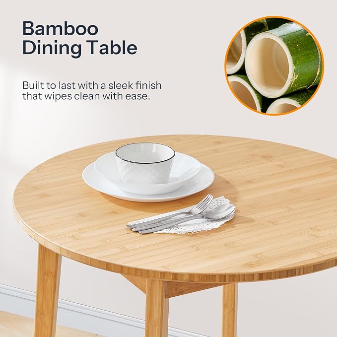HOOBRO Bamboo Dining Table, Round Dining Table - Image 6
