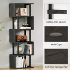 Furologee 6 Tier Bookshelf Tall Geometric Bookcase, S Shaped Industrial Display - Image 5