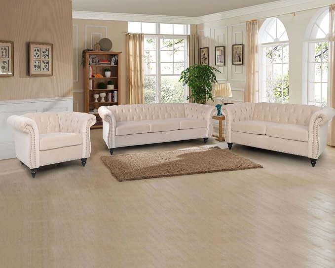 RARZOE Chesterfield Loveseat Sofa Set, 1+2 Seater - Image 3