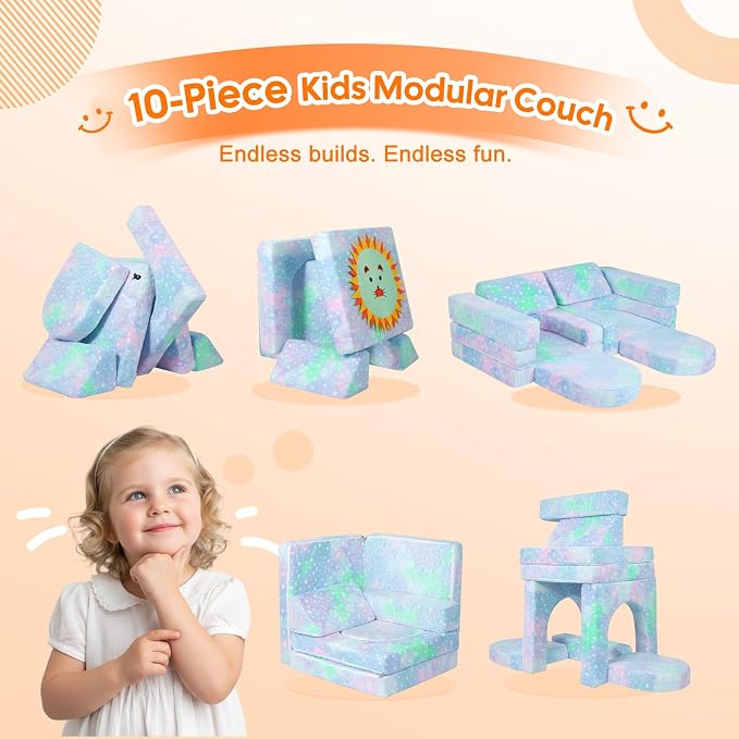 MeMoreCool Kids Play Couch – 10-Piece Modular Sofa - Image 6