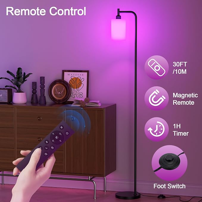 Ziisee RGB Floor Lamps for Living Room, Dimmable Industrial Standing Lamp - Image 3
