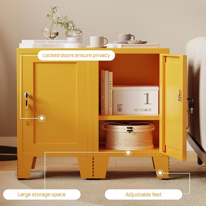 ALBAD Metal Nightstand with Lockable Cabinet, Compact Mini Locker Bedside Table - Image 5