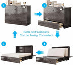 Mjkone Murphy Cabinet Bed Queen Size, Solid Wood Mobile Wall Beds Chest - Image 3