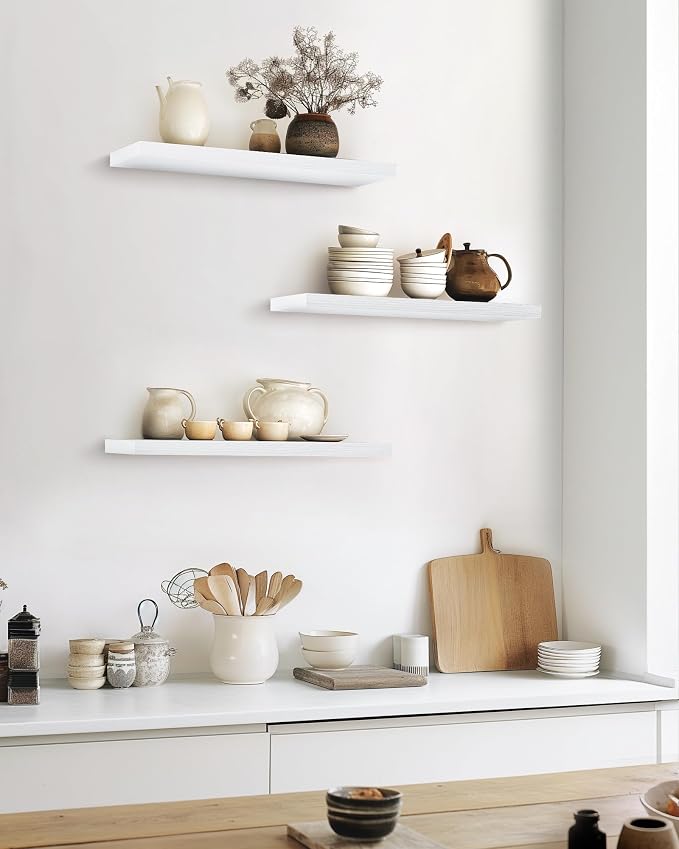 BAYKA White Floating Shelves for Wall, 22.5 Inches Wall Mounted Rustic Wood - Image 5