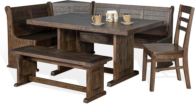 Pemberly Row Farmhouse Wood Kitchen Corner Breakfast Dining Nook Set - Image 2