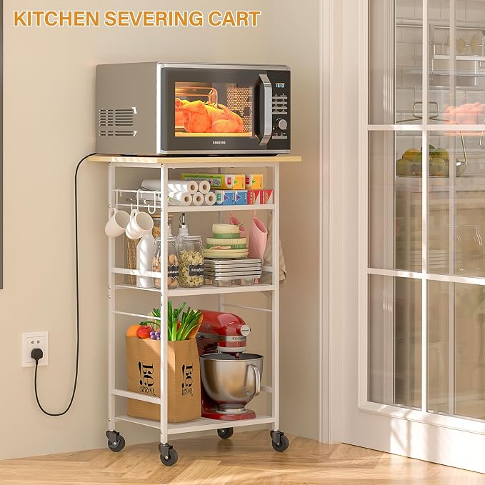 ThreeHio Rolling Kitchen Microwave Cart, 4 Tier Microwave Table Stand - Image 7