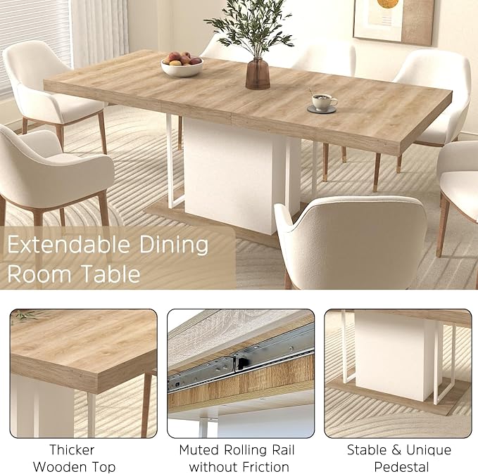 Henf 63"-79" Dining Table Set for 8, 9 Pieces Extendable Dining Table and 8 - Image 3
