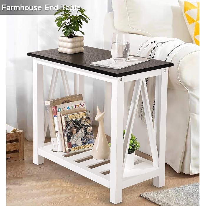 Farmhouse End Side Table Wood Frame Narrow Side Table - Image 2