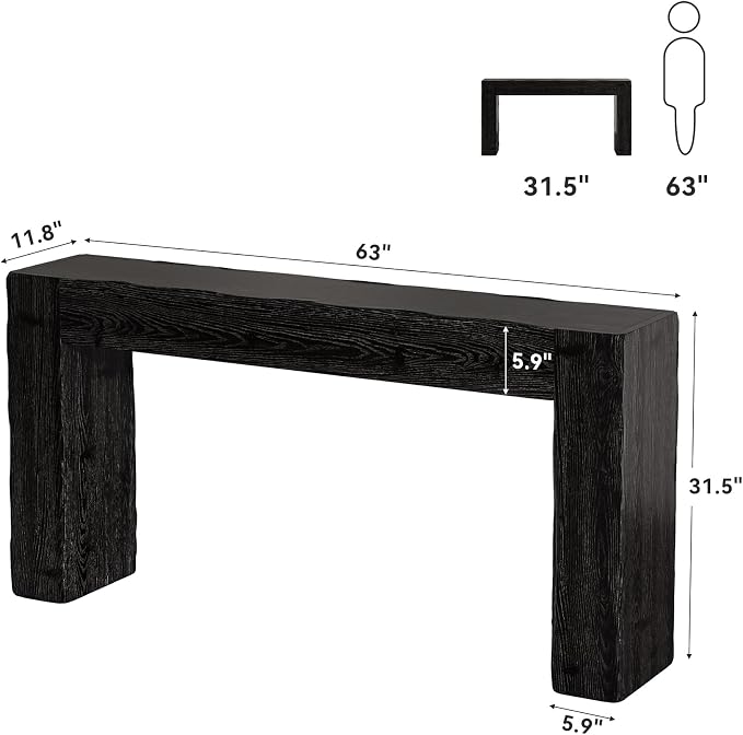 Solid Wood Console Table, 63-Inch Farmhouse Sofa Table Behind Couch - Image 2