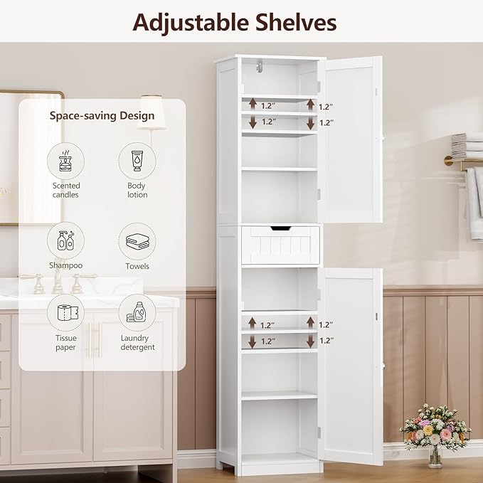 Iwell 67" Tall Bathroom Cabinet, Storage Cabinet - Image 4