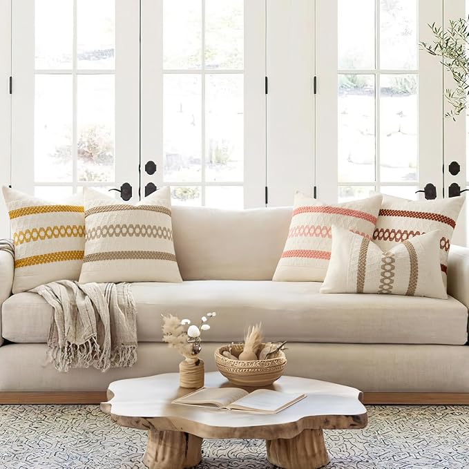 MIULEE Set of 2 Fall Rust Decorative Pillow Covers 20x20 | Farmhouse Boho Couch - Image 3
