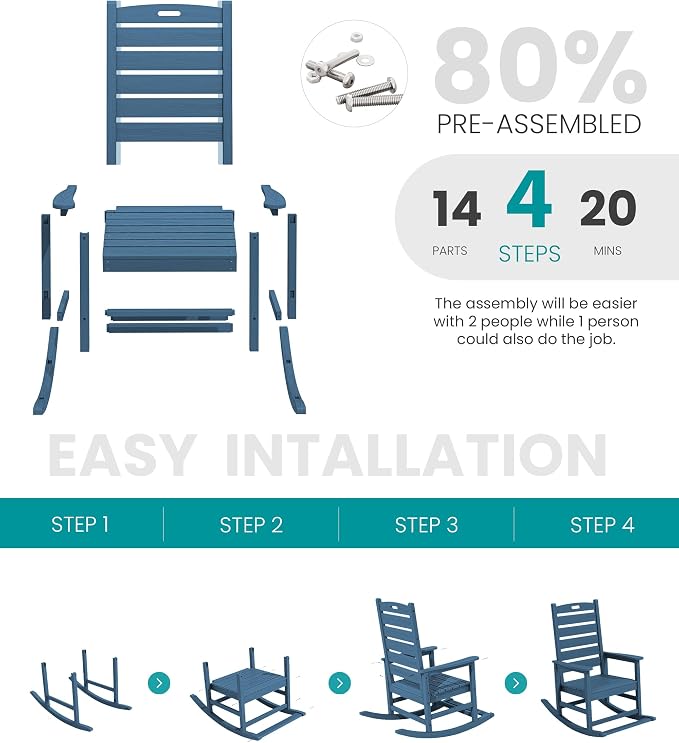 SERWALL Outdoor Rocking Chair Set of 2, Oversized Rocking Chair - Image 8