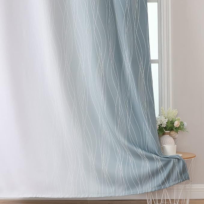 Stone Blue and Greyish White Blackout Curtains Living Room 108 Inches Long | - Image 6