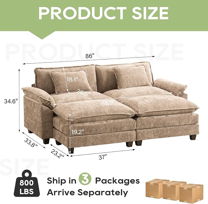 Oprisen 86" Modular Sectional Sofa, Comfy Cloud Couch Sectional Sofa - Image 2