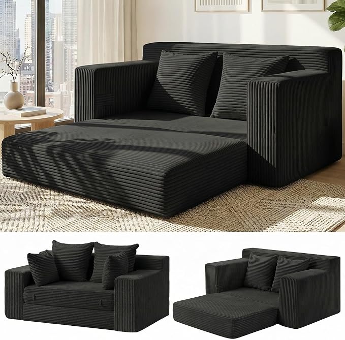 Convertible 5 in 1 Futon Sofa Bed Full Size, Corduroy Boneless Couch Sleeper by AOLVDOW
