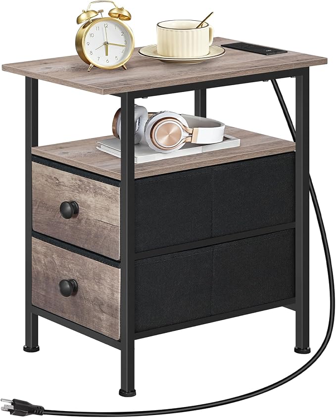 HOOBRO End Table with Charging Station, Narrow Side Table, Nightstand with 2 - Image 4