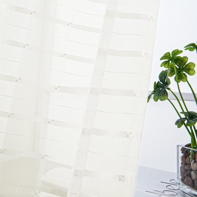 SpaceDresser Check Sheer Curtains 108 Inches Long - Image 2