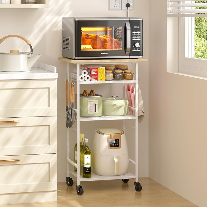 ThreeHio Rolling Kitchen Microwave Cart, 4 Tier Microwave Table Stand by ThreeHio