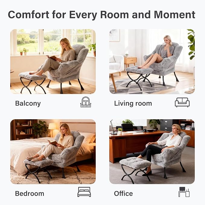 Lazy Chair with Ottoman, Modern Accent Lounge Leisure Sofa with Armrests - Image 5