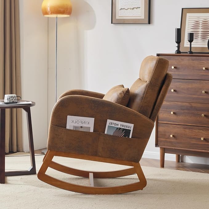 VINGLI Rustic Microfiber Nursing Rocking Chair - Image 7