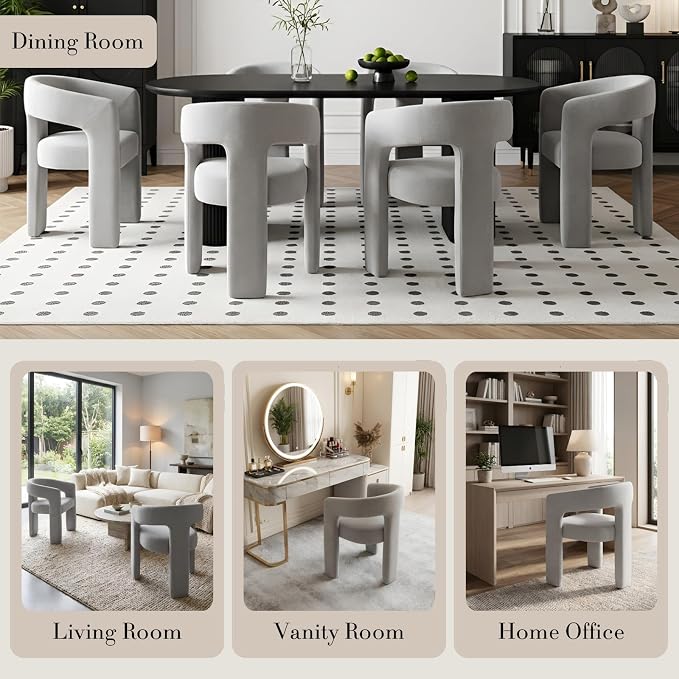 Modern Chenille Dining Chairs Set of 2, Upholstered Barrel Chairs - Image 5