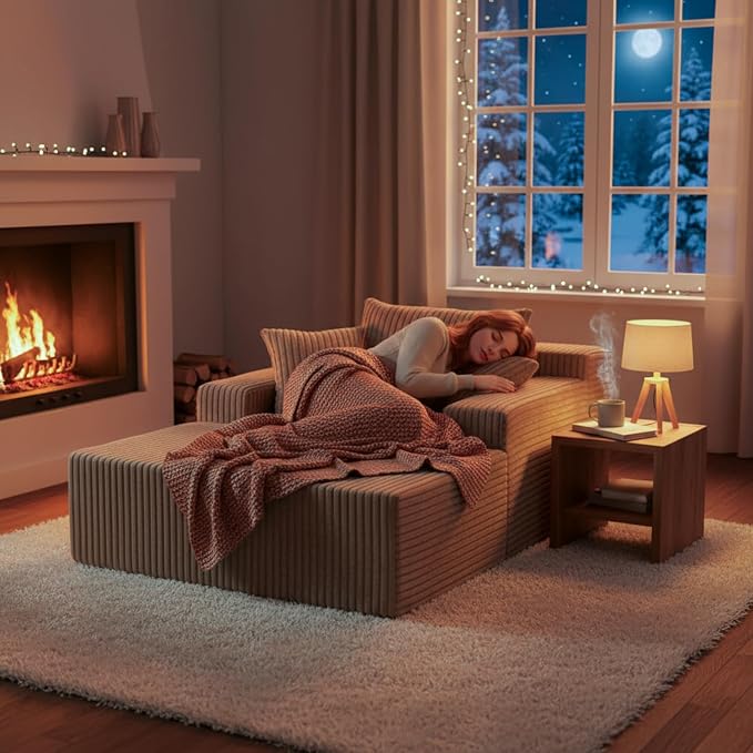 Sytopia Chaise Lounge with Armrests, Oversized Sofa Bed with 3 Pillows - Image 3
