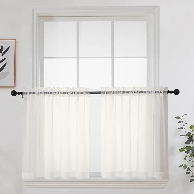 Short Sheer Curtains 24 Inches Long 2 Panels by OWENIE