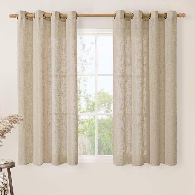54 Inch Semi Sheer Linen Curtains 2 Panels Set, Light Filtering Bedroom Window by LAMIT