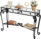 HavenlyYouth Console Table 47.2", Tempered Glass Sofa Tables, Vintage Entryway by HAVENLYYOUTH