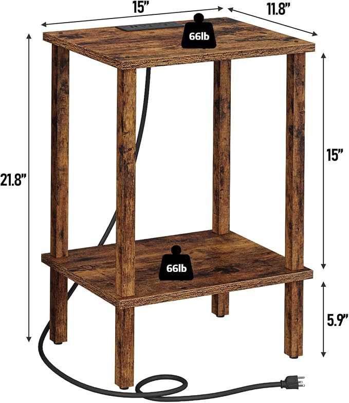 TUTOTAK End Table with Charging Station, Small Side Table with Outlets - Image 3