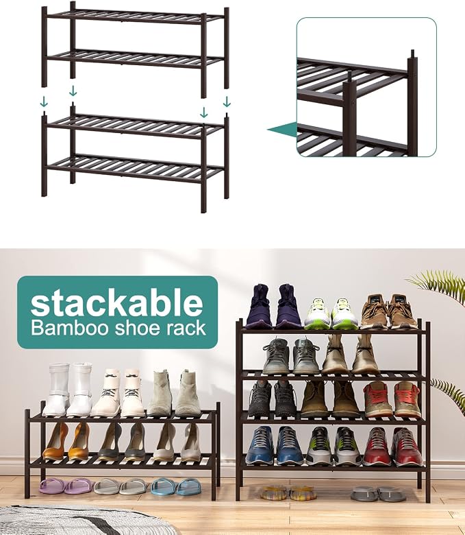viewcare 2-Tier Shoe Rack for Entryway, Bamboo Shoe Rack for Closet, Free - Image 5