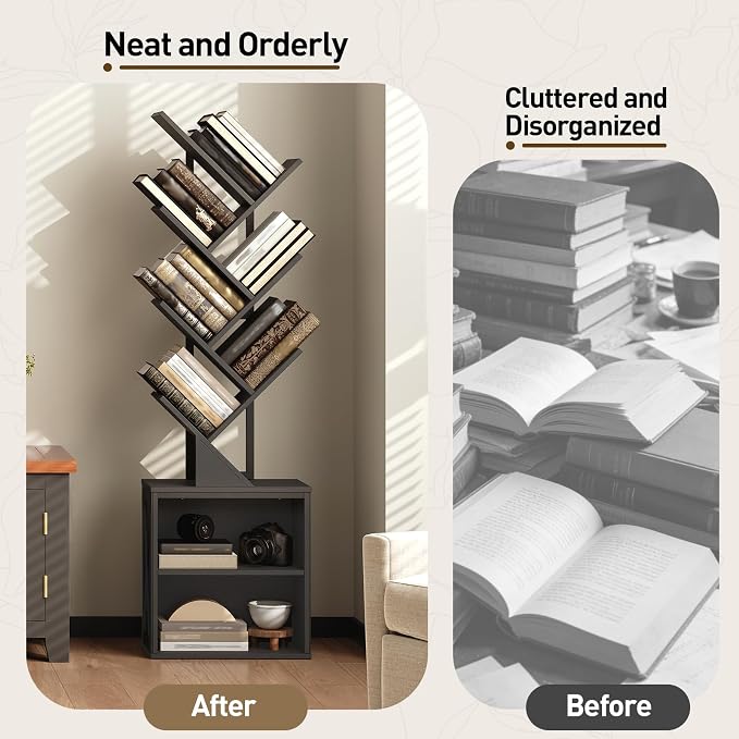 RALGEND Tree Bookshelf, 6 Tier Bookcase - Image 5
