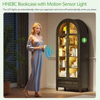 HNEBC Book Shelf with LED Lights, Arched Display Case with Storage Cabinet - Image 8