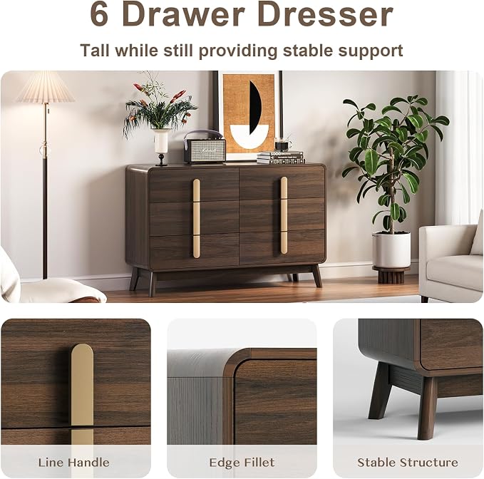 JOINICE Mid Century Modern Bedroom Set, 6 Drawer Dresser and Nightstand Sets - Image 6