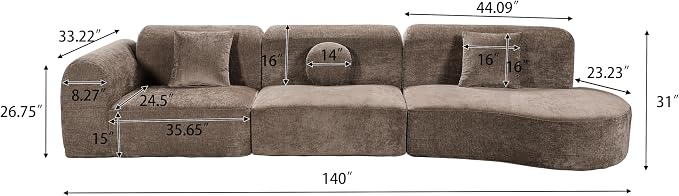 Merax 3-Piece 140" Curved Sectional Sofa Set, 4 Seat L-Shaped Modular Modern - Image 2