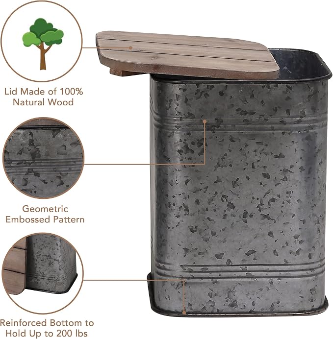 Rustic Storage Ottoman Seat Stool, Farmhouse Accent Side Table, Antique - Image 7